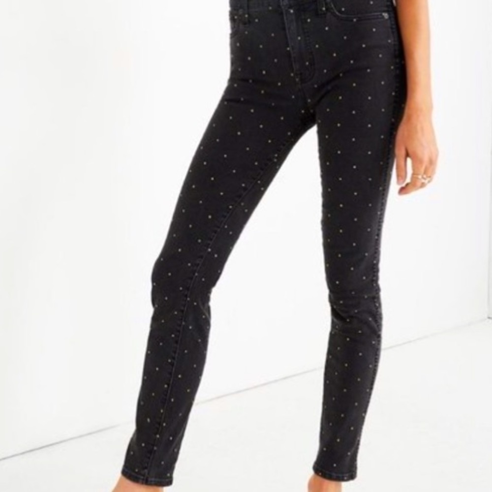 Michael Kors studded jeans. Black. gold embellished polka dots skinny 2P MK NWT